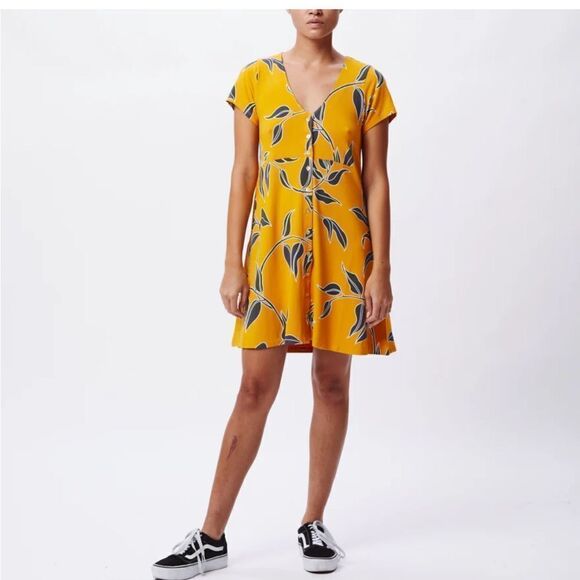 OBEY Porter Dress Yellow Blue Vine Size Medium - Picture 1 of 9